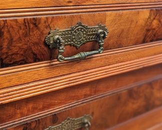 Antique chest with burled inlay and marble top