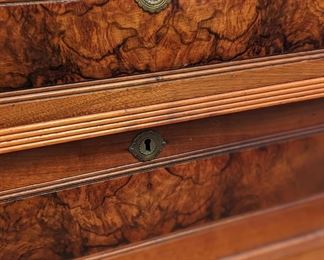 Antique chest with burled inlay and marble top