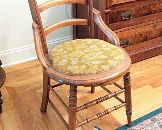 antique wooden chair with upholstered seat