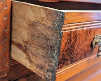 Antique chest with burled inlay and marble top