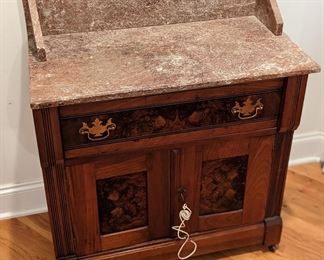 Antique marbled top dry sink/side cabinet