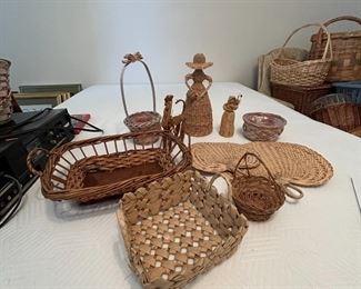 Wicker, rattan, cornhusk baskets and decor