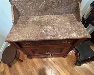 Antique marbled top dry sink/side cabinet