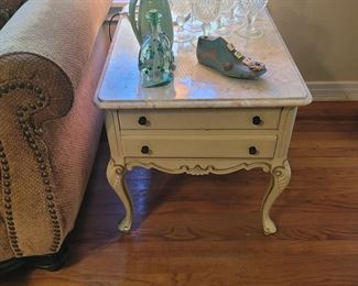 Marble Top French Provential Hammary End Tables and Coffee Table