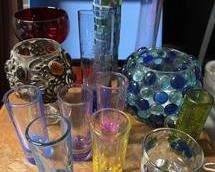 wmosaic vases and colored glass2771 t
