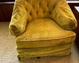 Vintage Green Velvet Swivel Lounge Chairs