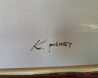 MCM Harbor Scene Oil on Canvas Signed K POLARY