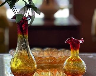 MCM Amberina Blenko Style Glass Vases