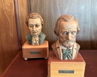 Vintage Switzerland THORENS Music Box Busts Carved Wood Toriart Italy