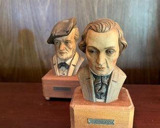 Vintage Switzerland THORENS Music Box Busts Carved Wood Toriart Italy