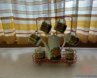 Vintage Mushroom Tea / Coffee Set with Metal Caddy