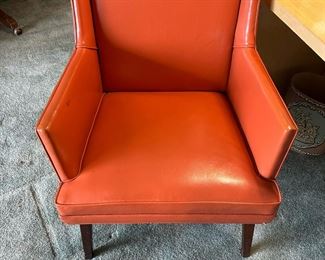 MCM JENS RISOM Style Orange Vinyl Club Lounge Chair