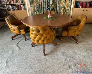 Walter of Wabash Vintage Game Table with Vinyl Tufted Chairs