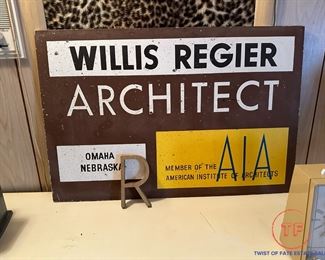 Vintage Willis Regier Architect Sign