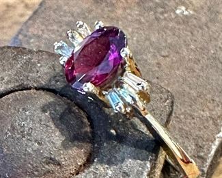 14kt Gold Rhodolite and Diamond Ring