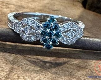 14kt Gold Blue and White Diamond Ring                                       