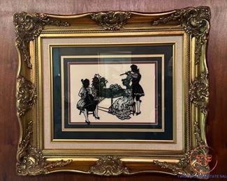 Vintage Silhouette Art in Gold Gilt Ornate Frame