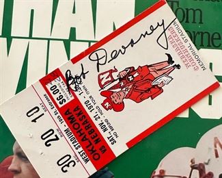 1970 BOB DEVANEY Signed Ticket Stub - NU vs OU