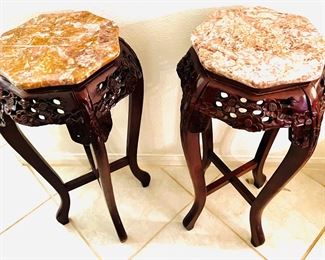 Two plant stands. One is damaged and was glued back together but that is turned toward the back in this photo.