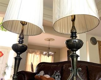 Very heavy bronze colored table lamps