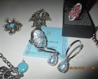 QVC Paz Sterling jewelry- Ruby and sterling ring; Israel Roman Glass sterling ring and earring set, turquoise and sterling