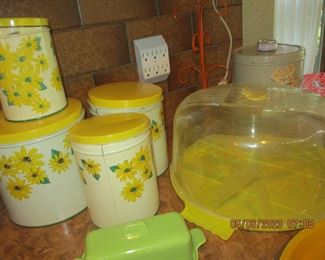 Mid Century canisters and cake plate