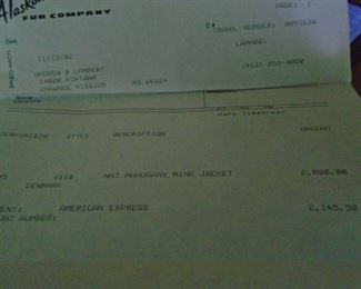 Receipt for Mink coat
