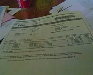 Sleigh bed and dresser receipt