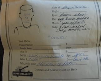 Paper work and 1998 appraisal for German doll