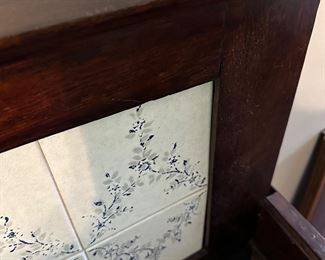 Antique Vintage English Marble Top Wash Stand Cabinet w/ original tile backsplash .