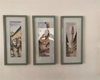 Set of three framed glass prints 25 1/2" x x 12" 