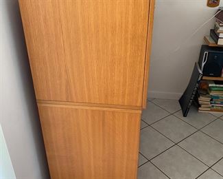 Copenhagen Imports two piece folding desk with lock and four file drawers with locking doors. Top desk 20" X 46 1/2 x 19 1/2", Bottom file drawers 29 x 46" x 19"