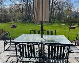 patio table, 6 chairs (umbrella SOLD)