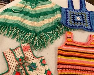 Vintage crocheted poncho, vests