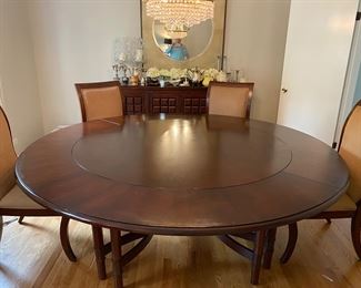 Drexel Heritage round dining table with leaves, table pads & 8 dining chairs