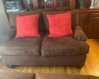 brown suede love seat, excellent condition (ONE left)