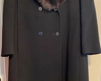 Fur trimmed wool coat, size 14