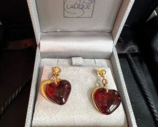 Lalique crystal heart earrings