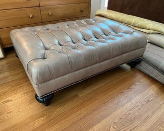 Tufted Grey leather ottoman Drexel Heritage