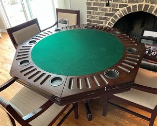 Game/Poker table with reversible top; 4 Steelcase Chairs
