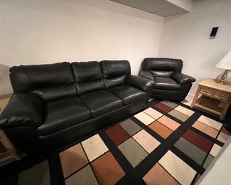 Leather sofa, loveseat, and 2 chairs; area rug