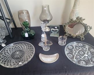 Glass Trays Vase, and Antique Mirror