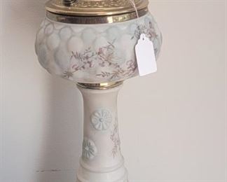 Antique Etched Frosted Glass Converted Oil Lamp