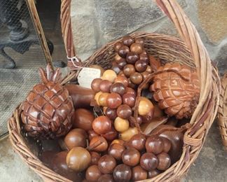 Large Basket with a Variety of Wooden Fruit