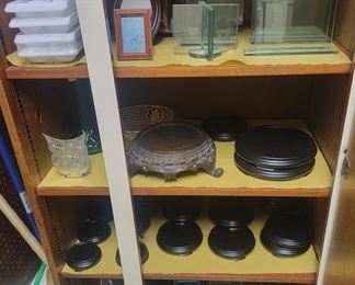 Misc. items to i nclude Glass Photo Frames Flastic Photo Frames , Asian Wooden Round Display Base, and more