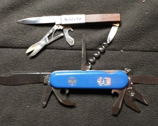 Vintage Wenger 'swiss army' Santa Fe Railroad knife and Barlow Santa Fe Railroad multi function knife