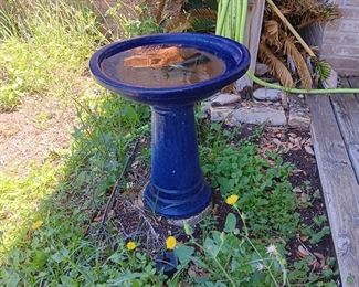 Blue birdbath
