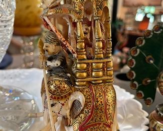 Beautiful Indian enamel, gilt and carved elephant sculpture