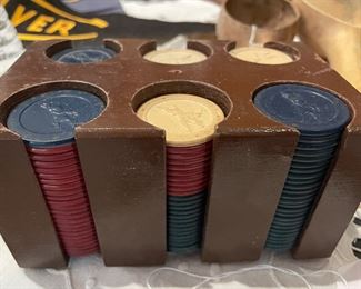 Antique poker chips with Polo jockey and horses