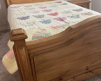 Rustic Queen Bed, hand stitched quilts 